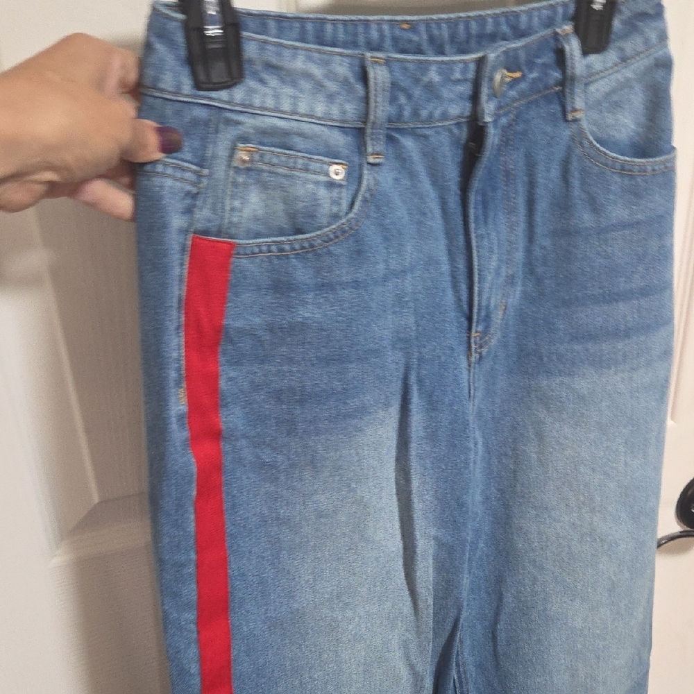 Commense Light Blue Wide Leg Jeans with Red Side Stripes - Picture 6 of 6
